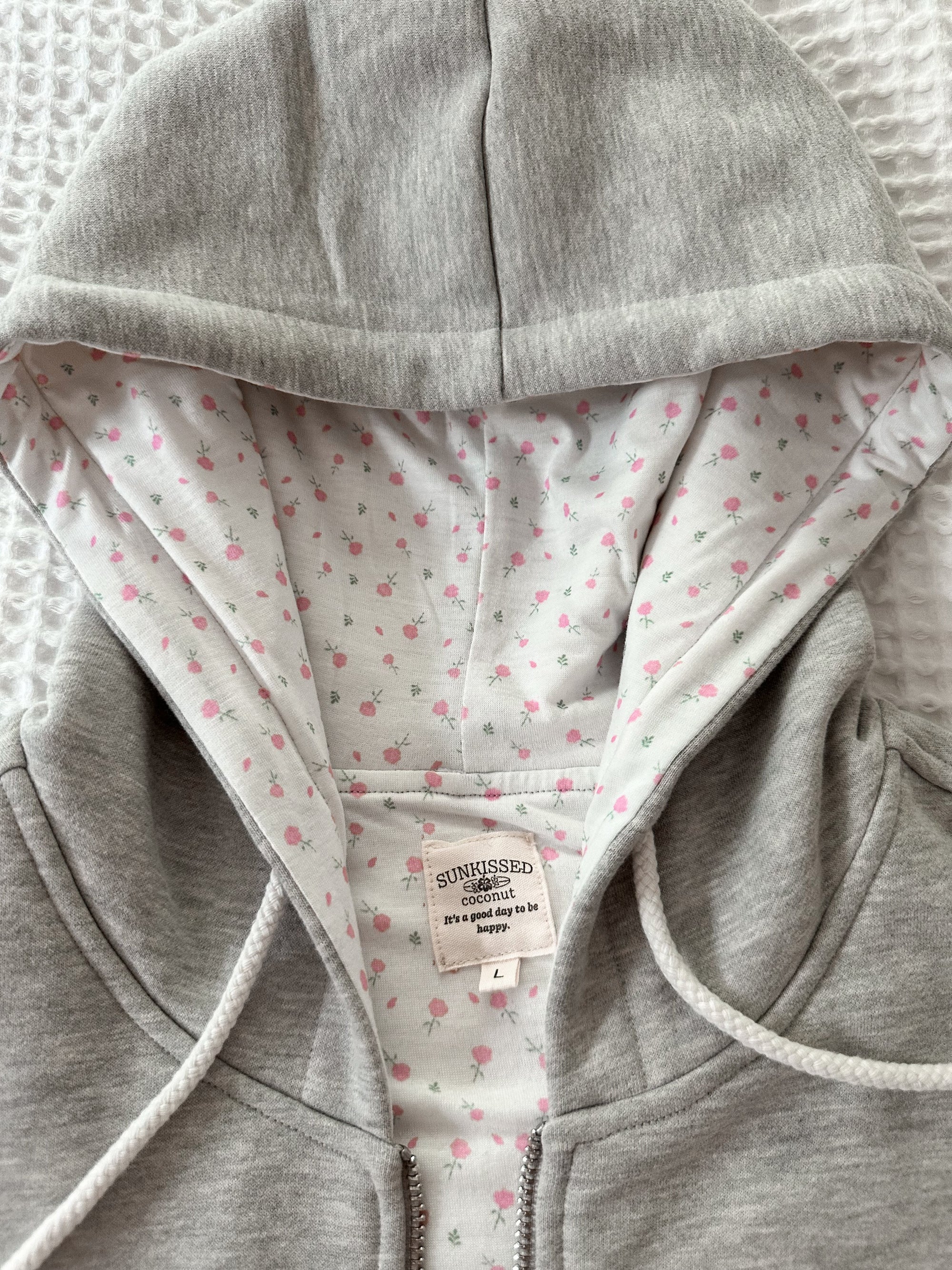 Afternoon Grey Roses Sunkissedcoconut Full Zip Hoodie