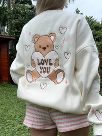 Ivory Teddy Bear Embroider Sweatshirt