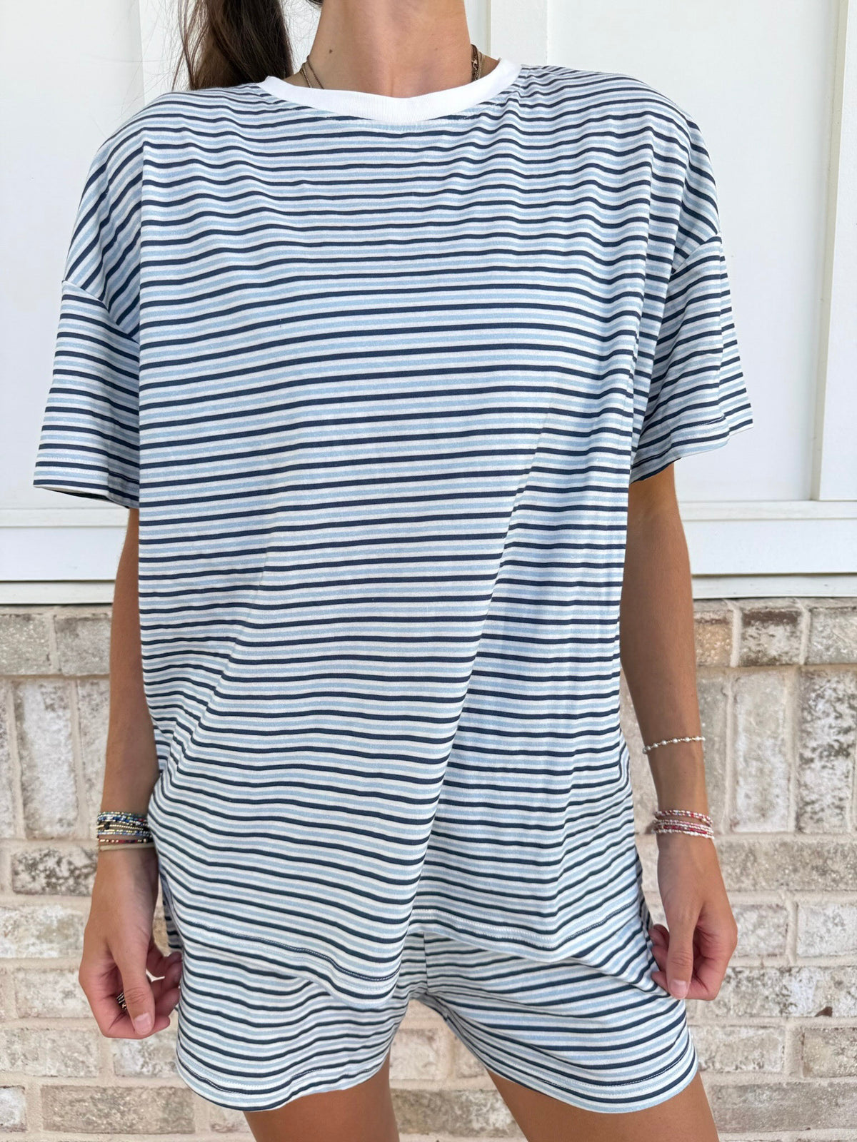 Ella Striped Oversized Short Sleeve Lounge Top