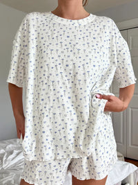 White Ditsy Blue Floral Short Sleeve Pajama Top