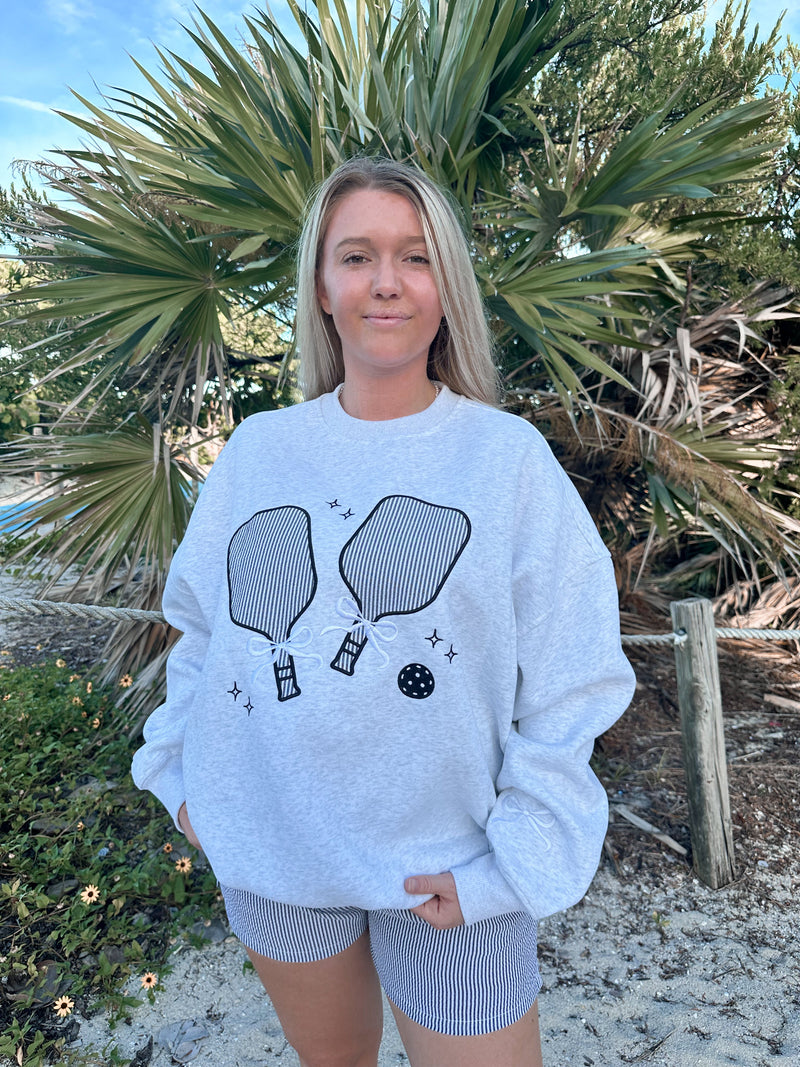 Pearl Grey Pickleball Detailed Embroider Sweatshirt