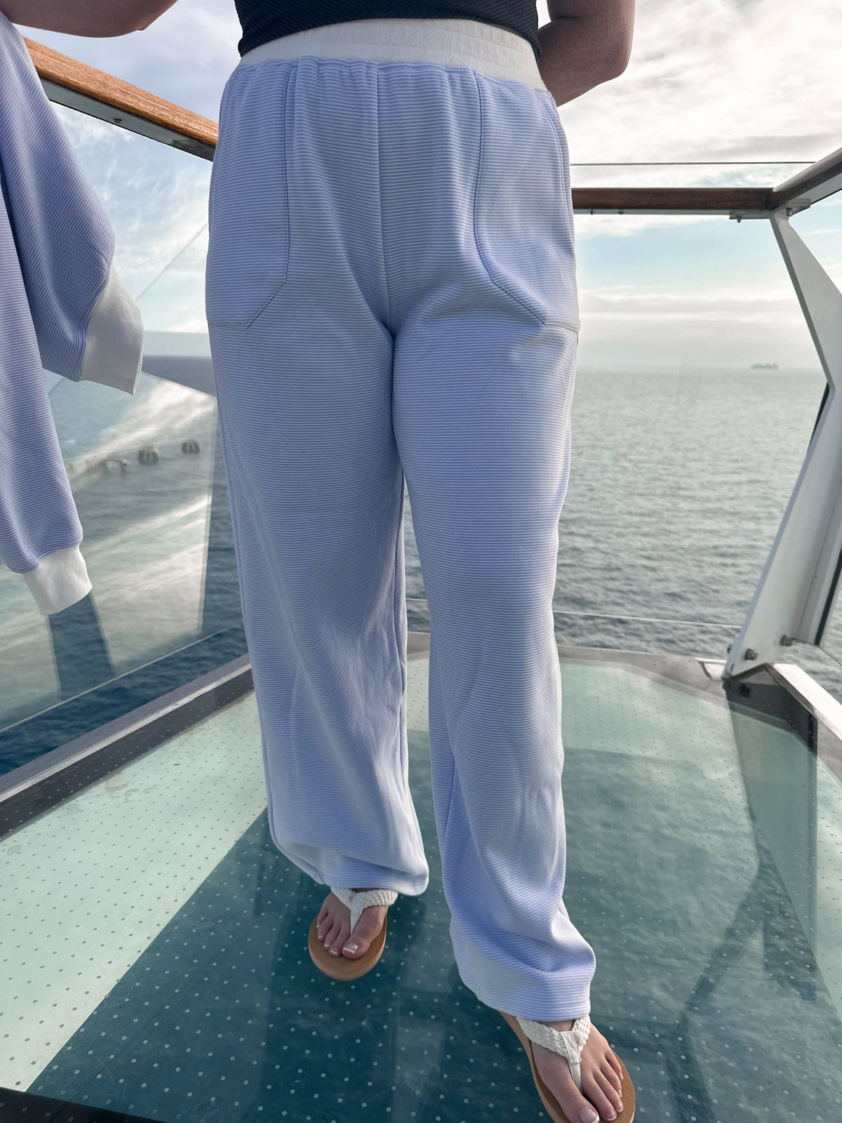 Blue and White Mini Striped Sweatpants