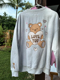 Pearl Grey Teddy Bear Embroider Sweatshirt
