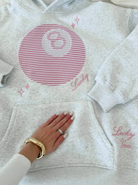 Pearl Grey Lucky You 8 Ball Embroider Hoodie