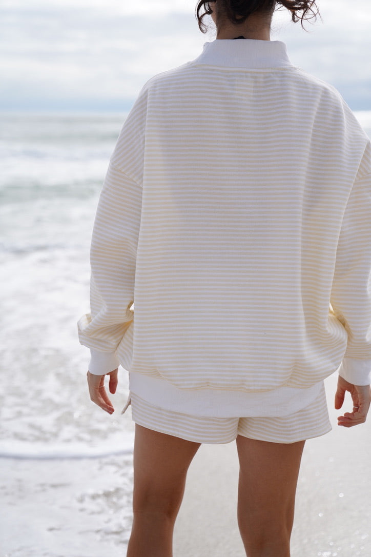 Baby Yellow and White Big Striped Mockneck Sweatshirt