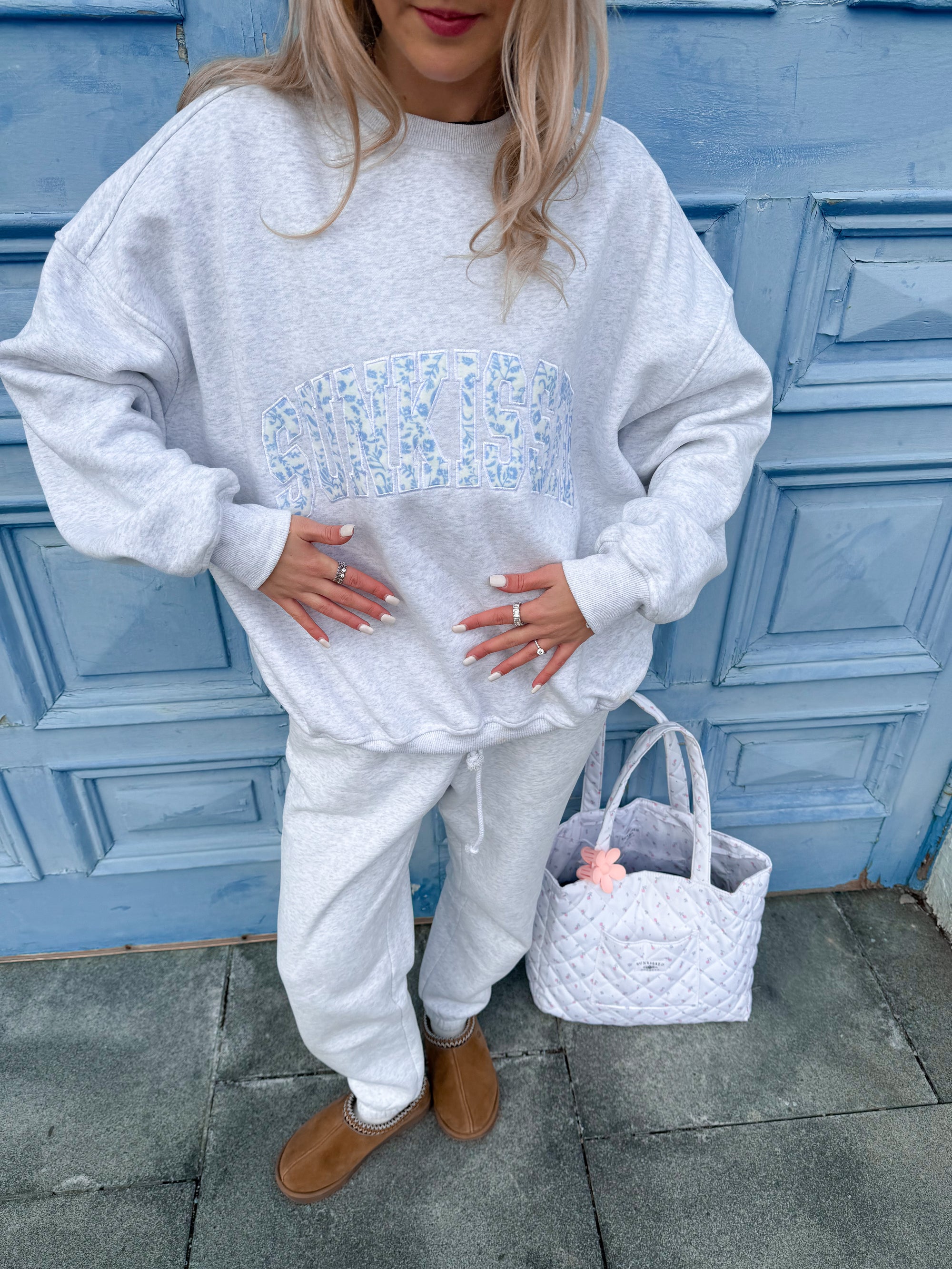 Pearl Grey Floral Sunkissed Embroider Sweatshirt