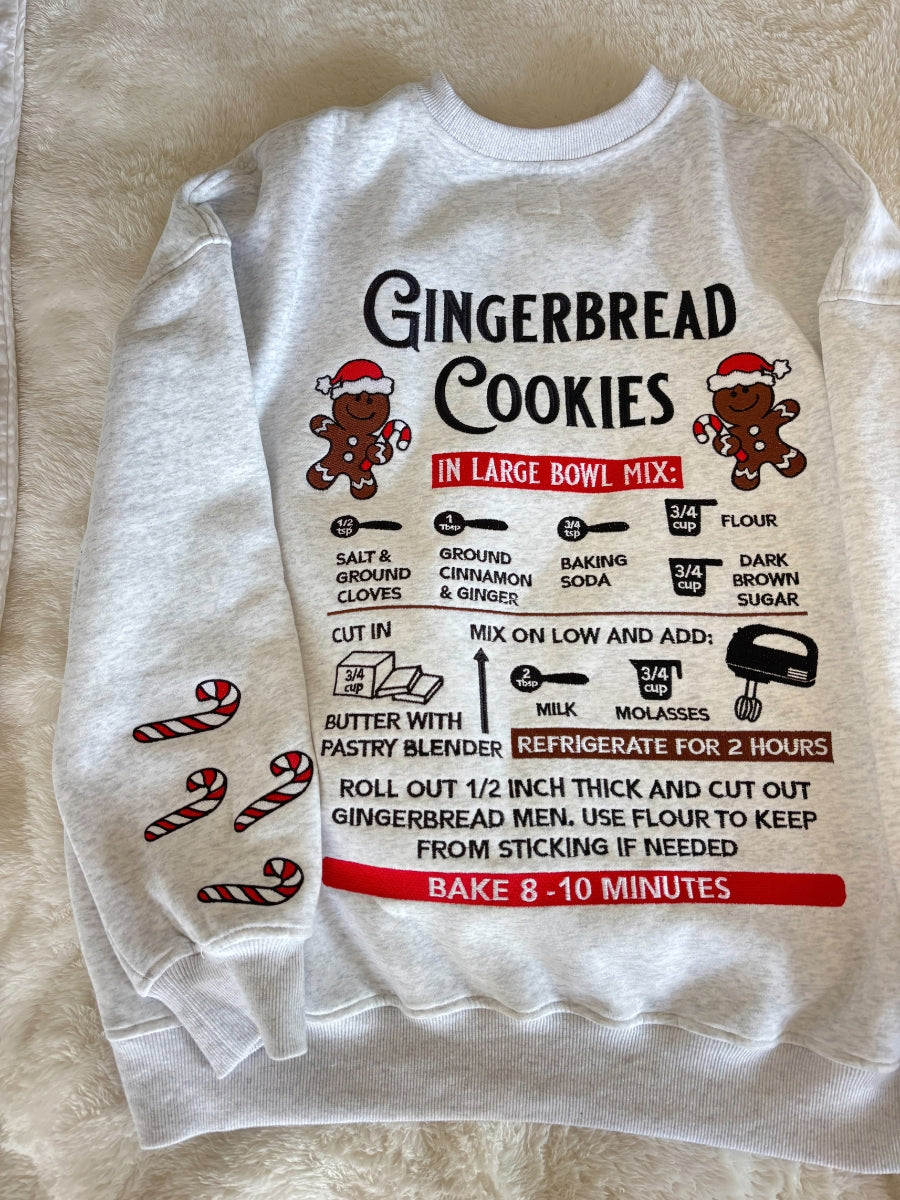 Gingerbread Recipe Christmas Embroider Sweatshirt