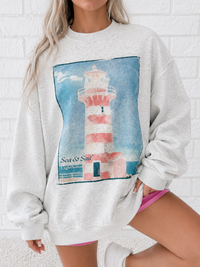 Pearl Grey Coastal Lighthouse Printed Sweatshirt