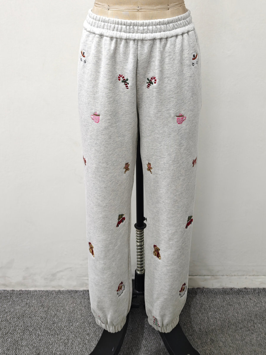 Christmas Symbols Embroidered Jogger Sweatpants