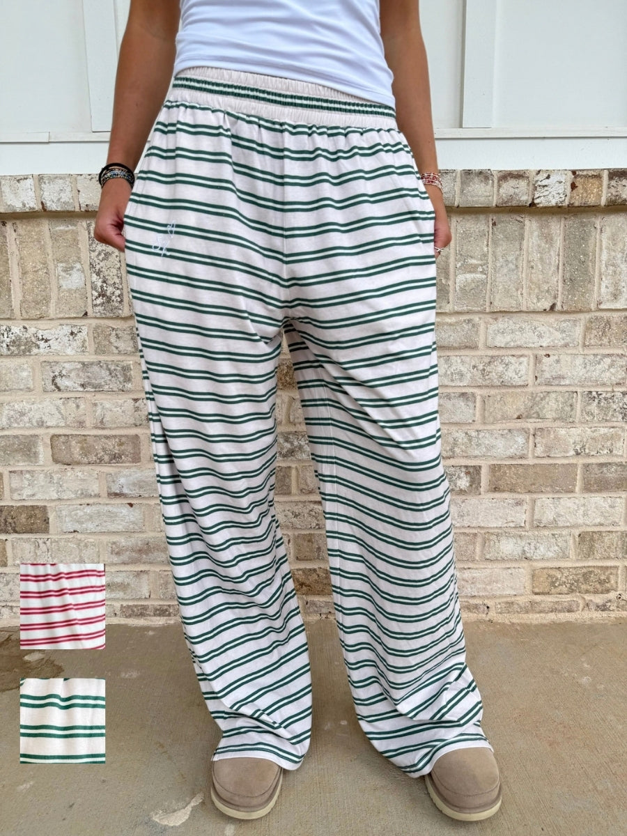 Mistletoe Blush Christmas Striped Loungewear Flare Pants