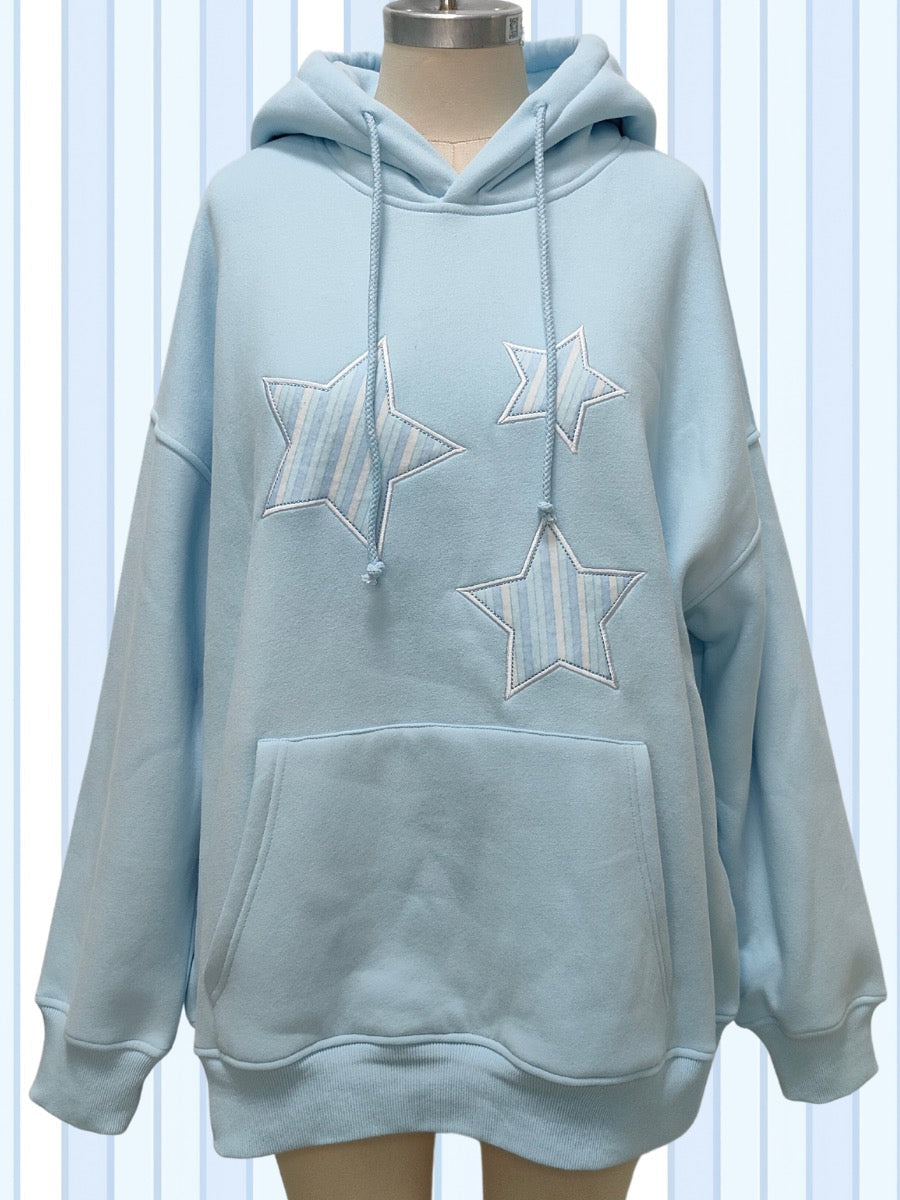 Icy Blue Star Lux Striped Hoodie