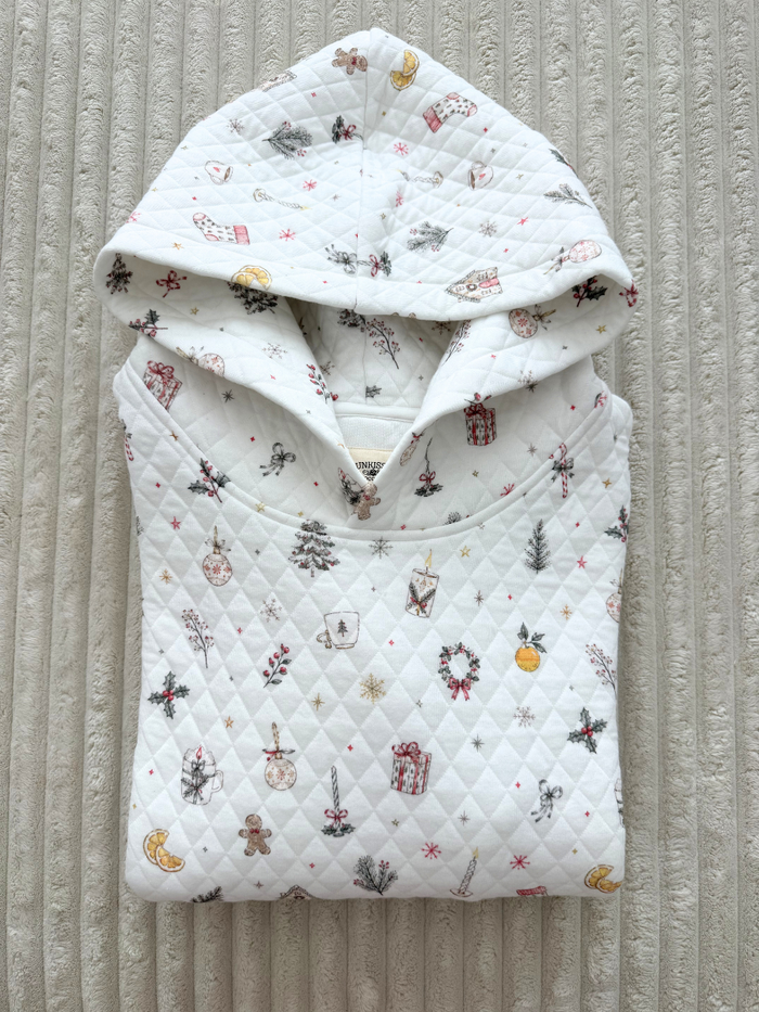 A Cottage Christmas Icons Quilted Hoodie