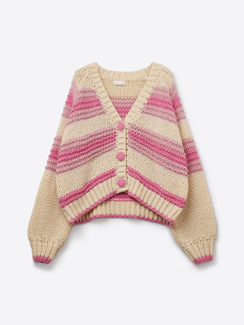 Chunky Pink Button Up Sweater