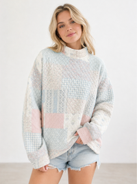 Shades Of Blue Quilted Pastel Mockneck Sweatshirt