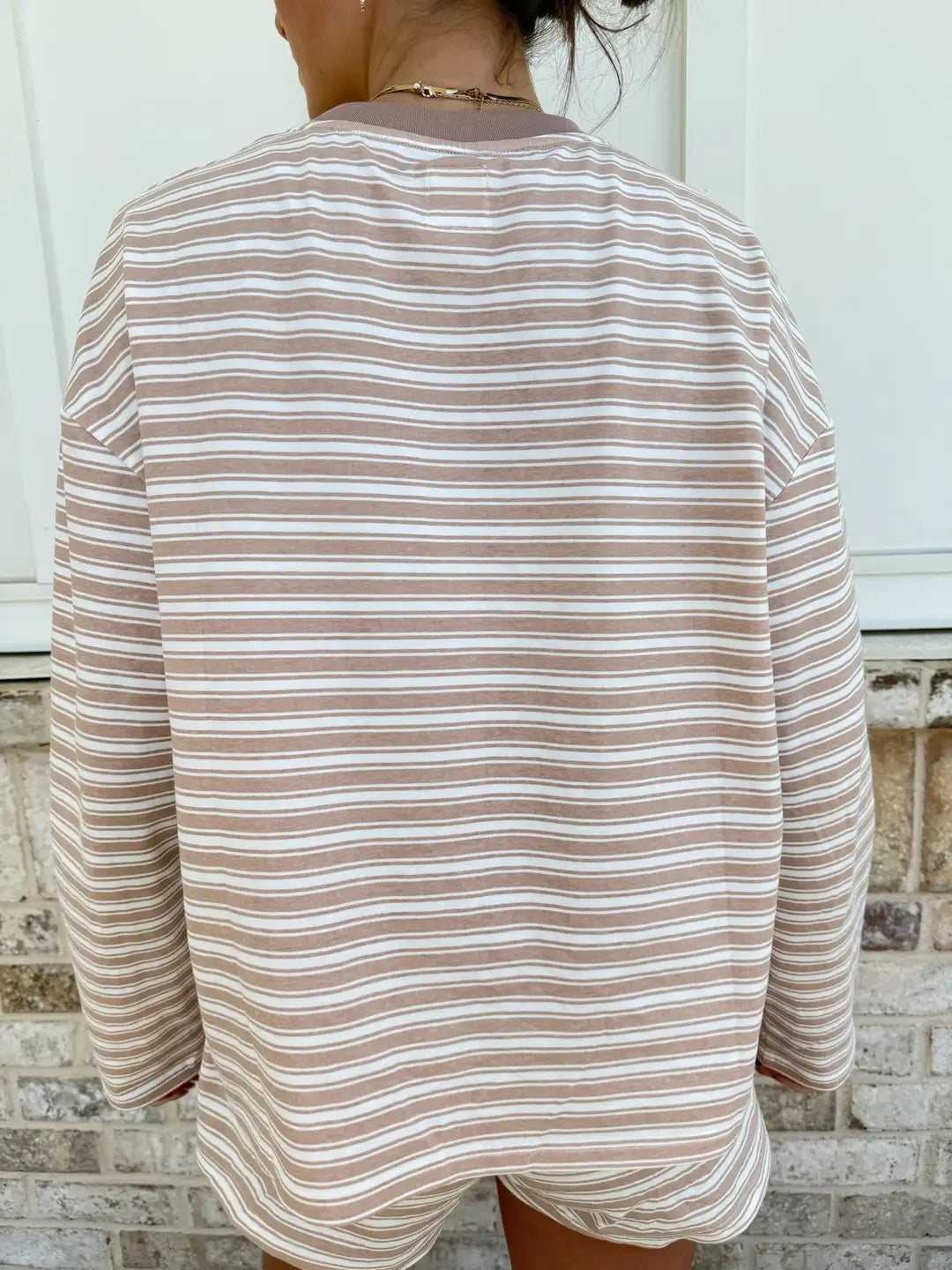 Taupe Brown Billie Striped Loungewear Long Sleeve Top