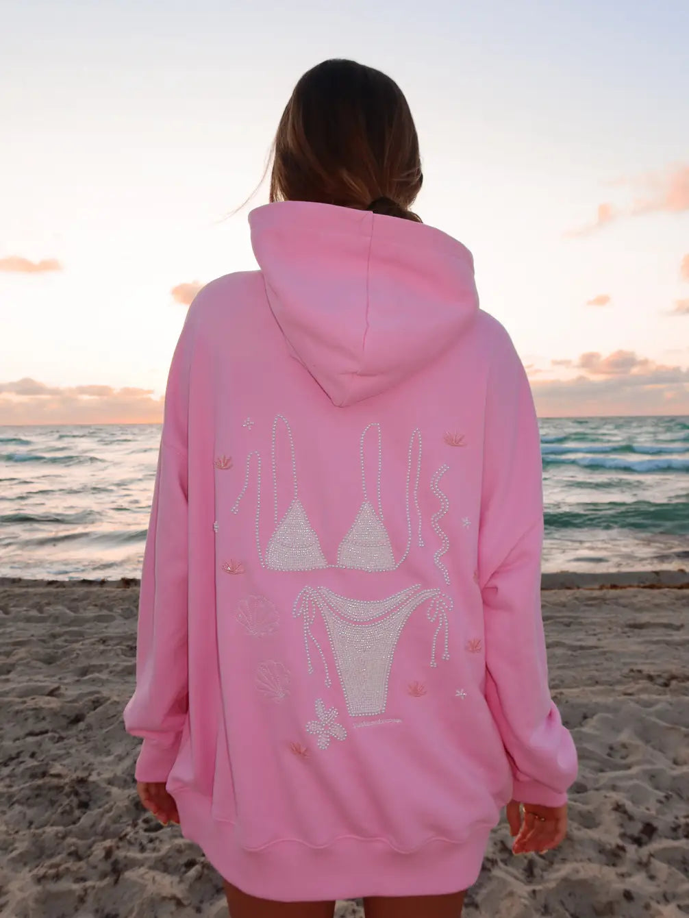 Lottie Pink Bikini Beaded Ocean Oversized Hoodie 100% Cotton