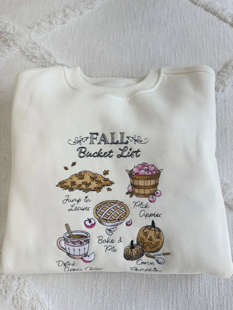 Ivory Autumn Fall Bucket List Embroidered Sweatshirt