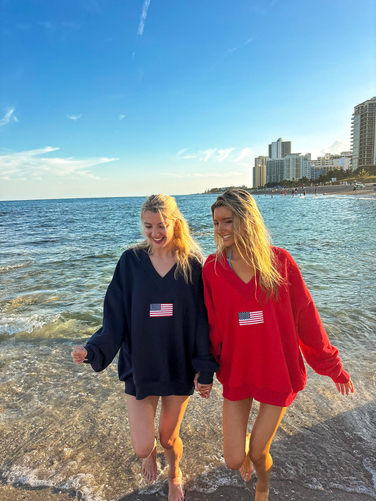 American Flag Embroider V-Neck Sweatshirt