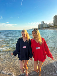 American Flag Embroider V-Neck Sweatshirt