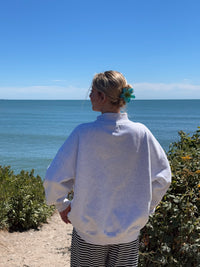 Pearl Grey Mockneck Sunkissed Varsity Embroider Sweatshirt
