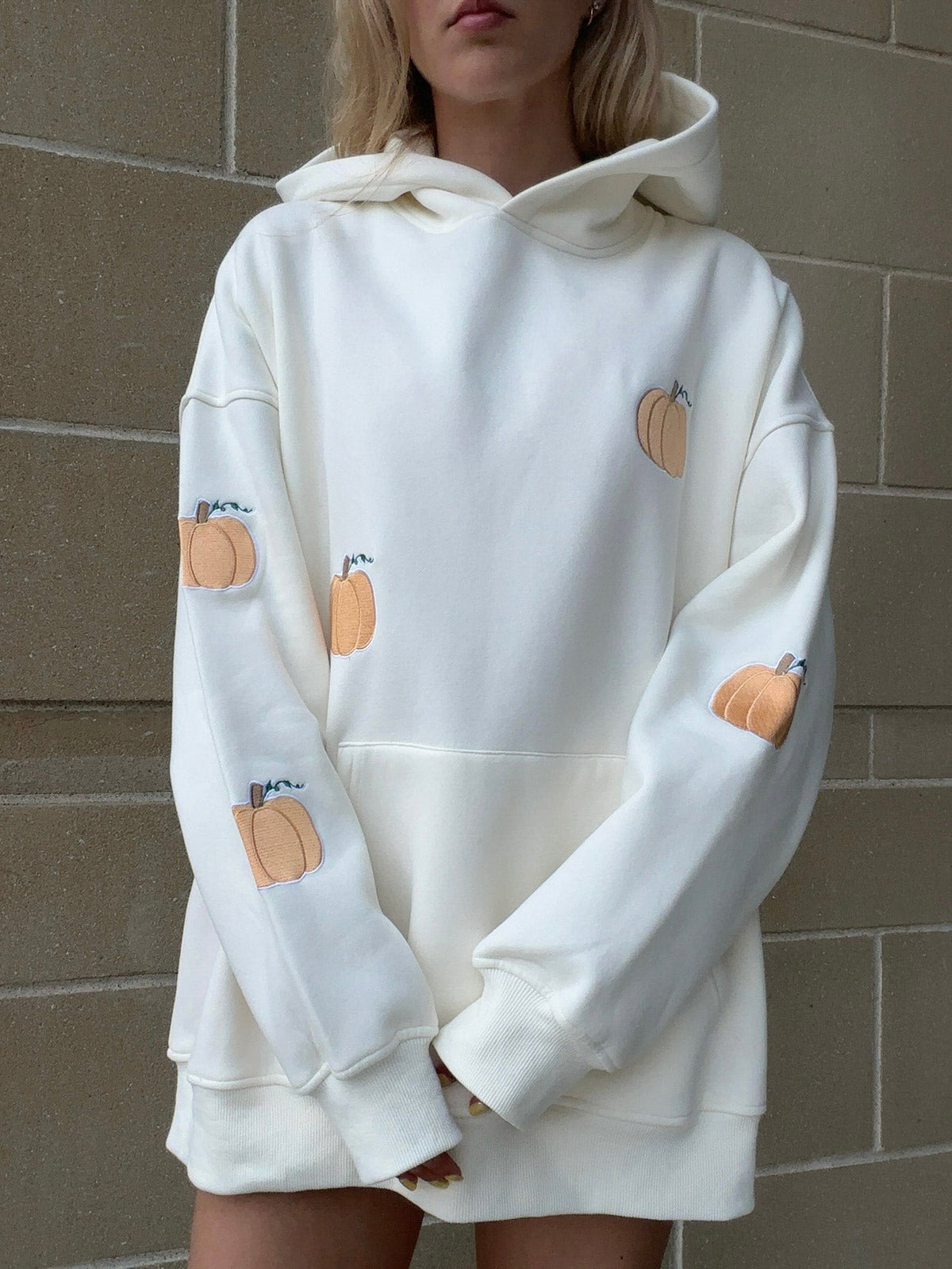 Pumpkins All Over Fall Embroider Hoodie