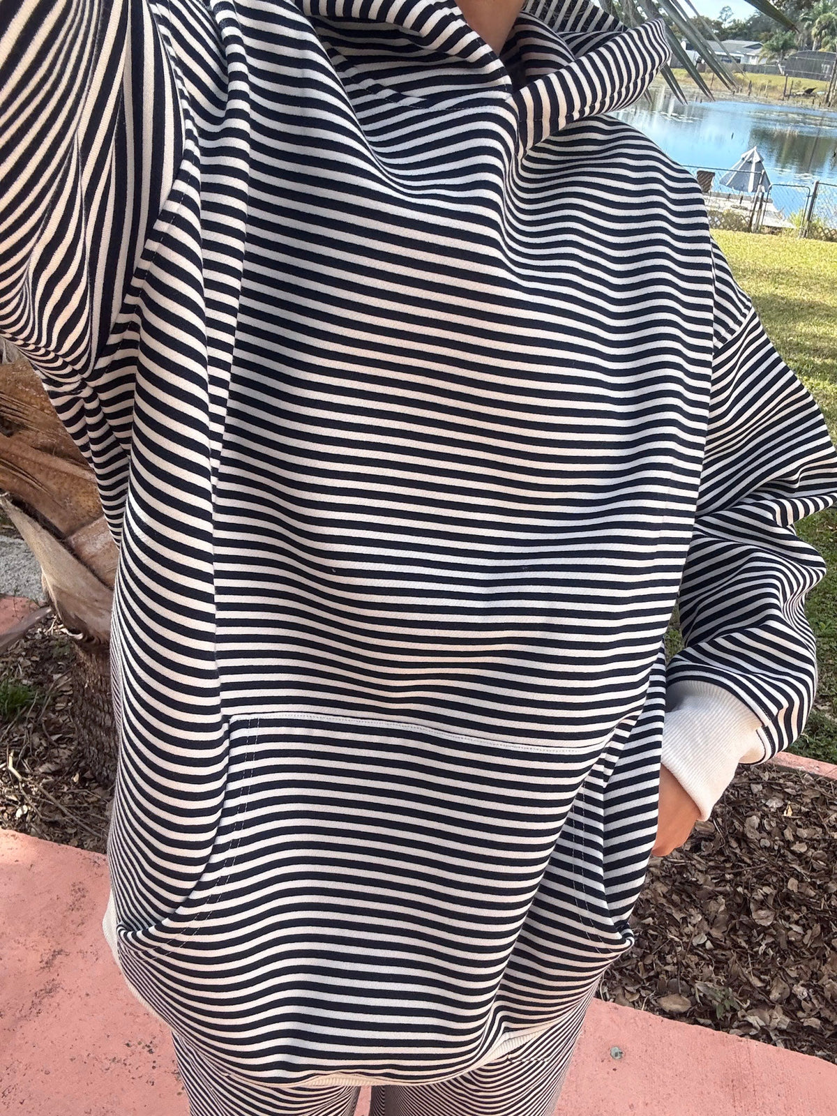 Dark Navy Blue and White Big Striped Hoodie