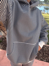 Dark Navy Blue and White Big Striped Hoodie