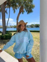 Icy Blue Sunkissed Varsity Embroider Sweatshirt