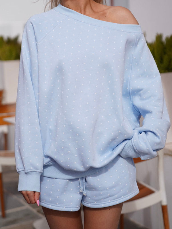 Polka Dot Off The Shoulder Sweatshirts
