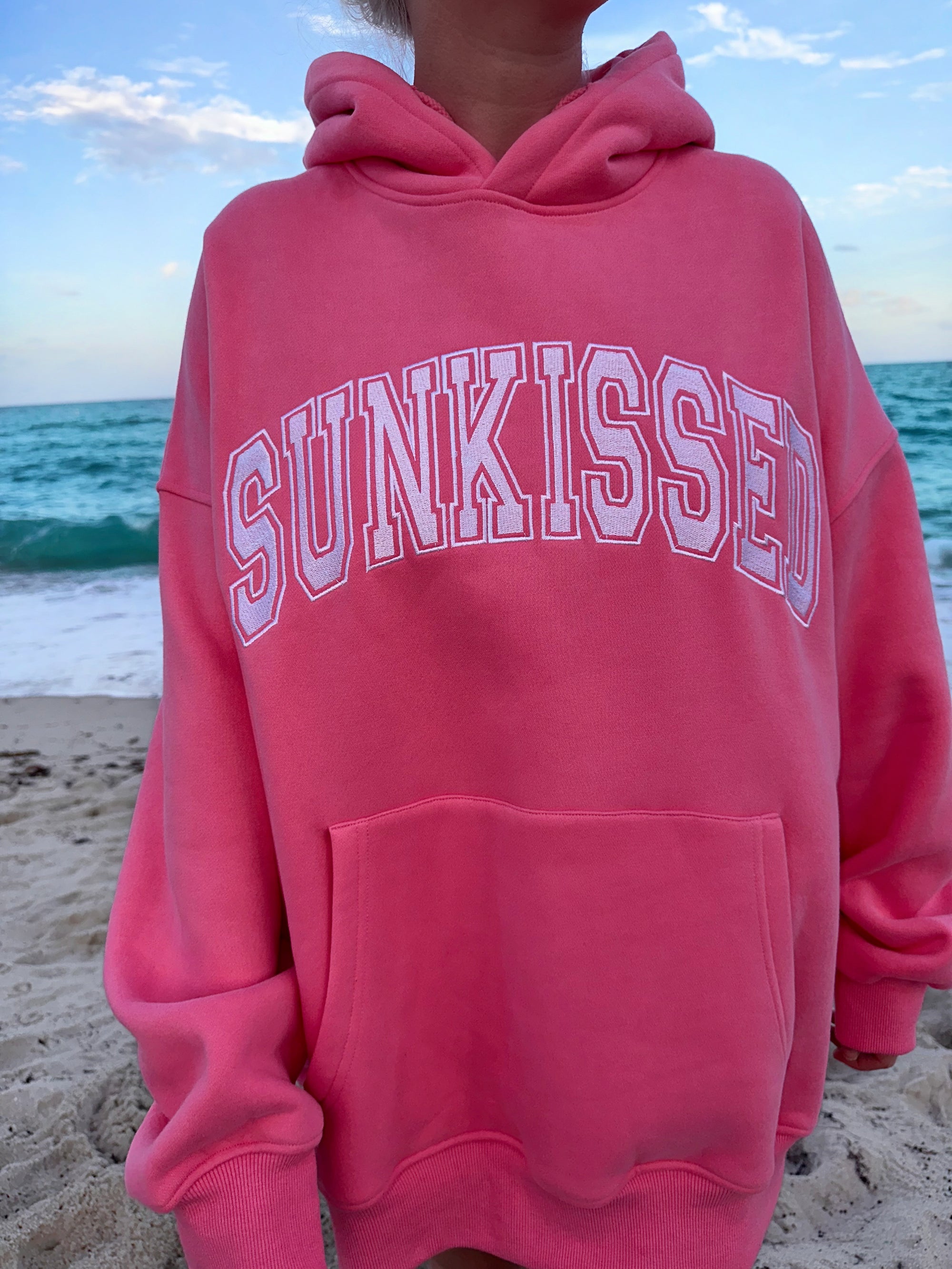 Hibiscus Pink Sunkissed Varsity Embroider Hoodie