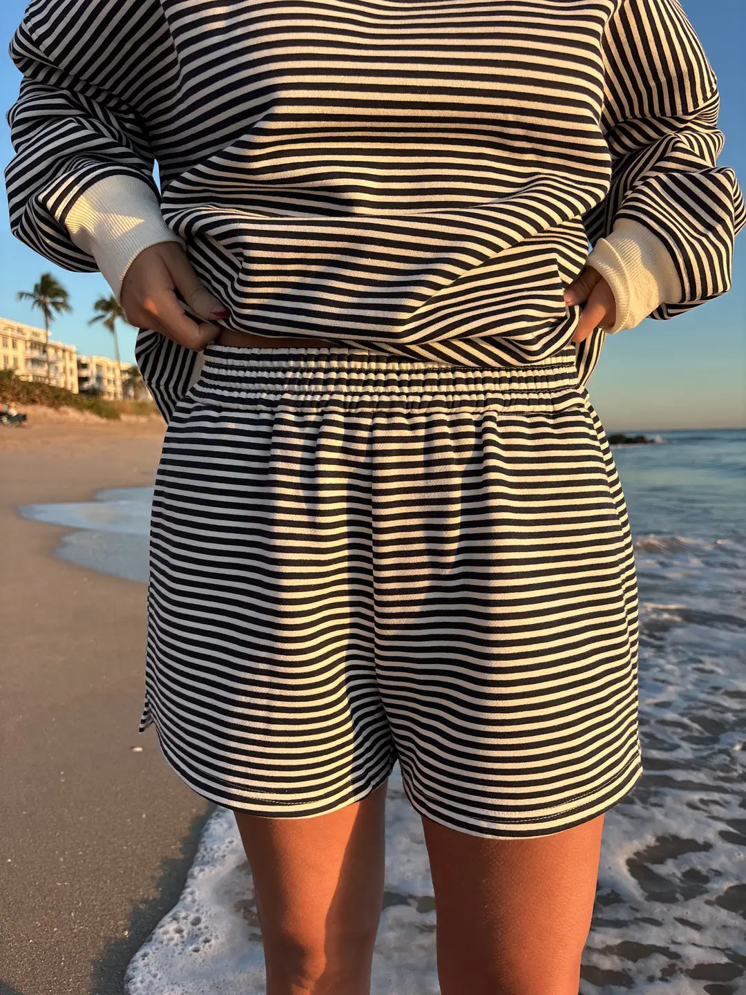 Dark Navy Blue and White Big Striped Shorts