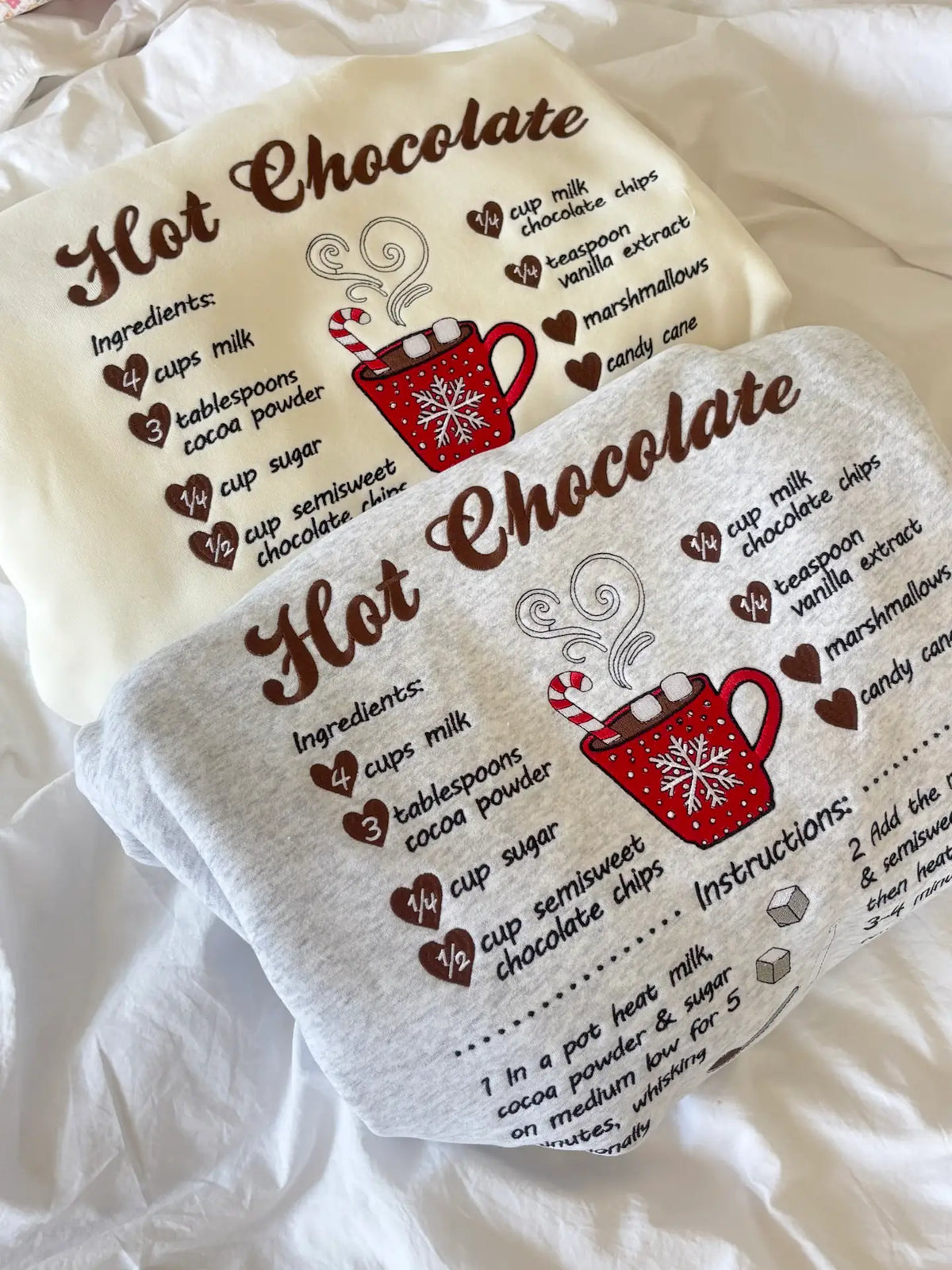 Hot Chocolate Recipe Christmas Embroider Sweatshirt