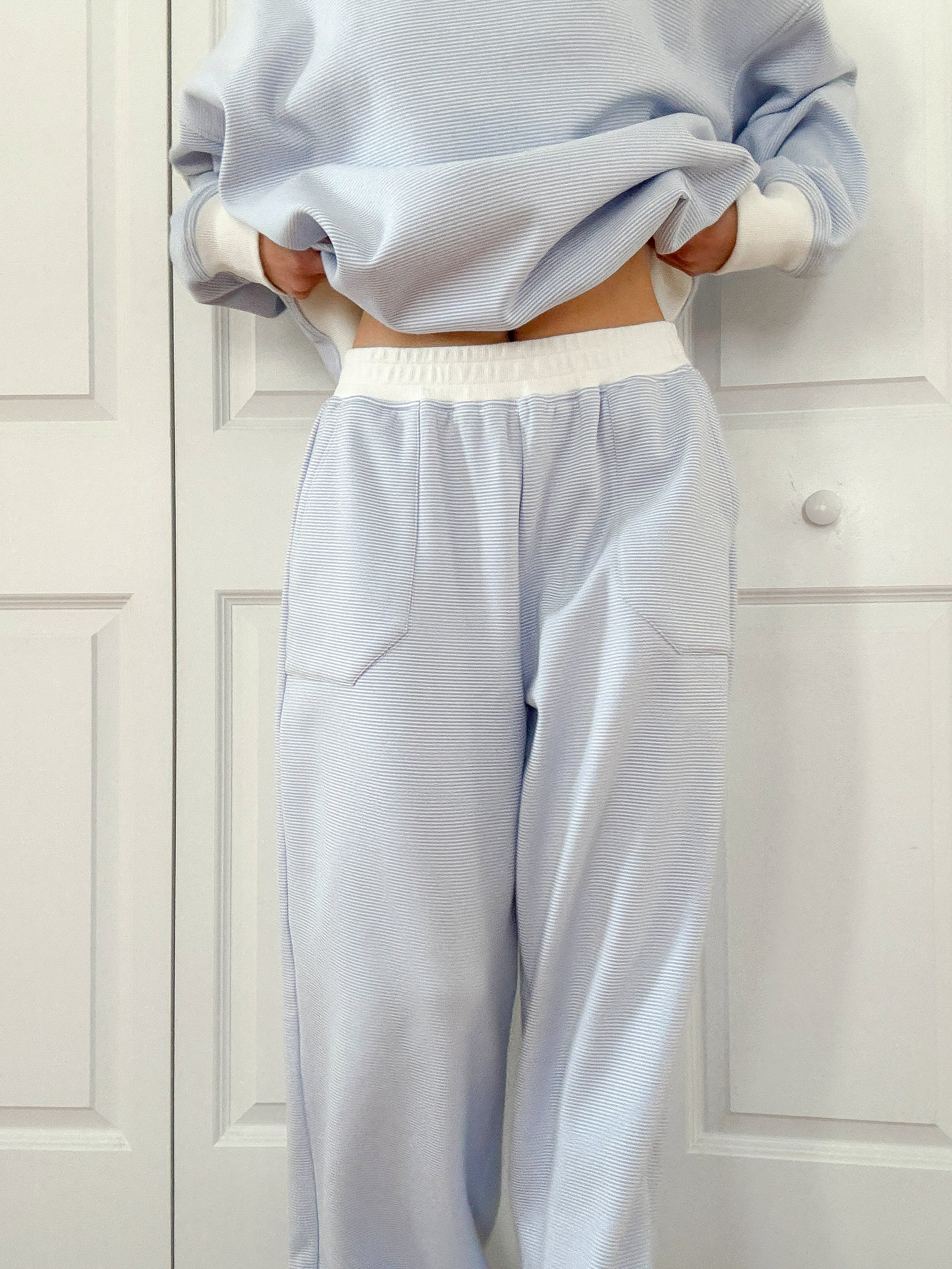 Blue and White Mini Striped Sweatpants