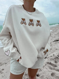 Ivory Teddy Bear Embroider Sweatshirt