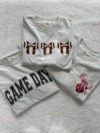 Game Day Coquette Bow Football Embroider Tee