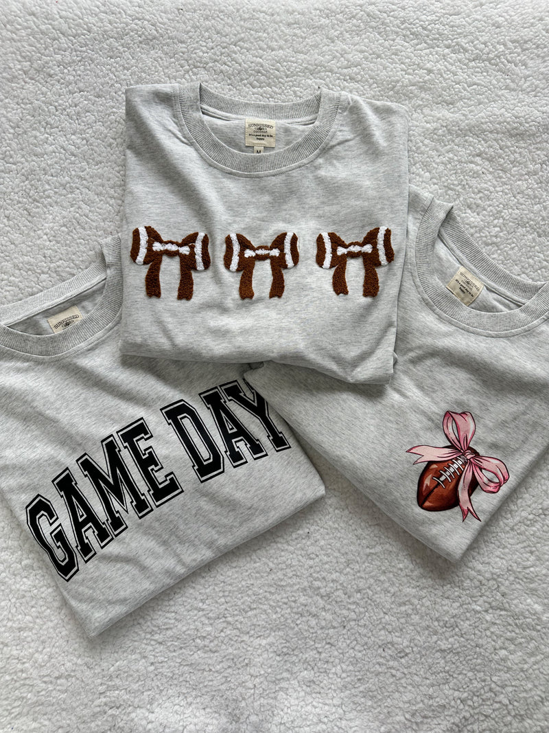 Game Day Coquette Bow Football Embroider Tee