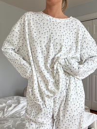 White Ditsy Floral Long Sleeve Pajama Top
