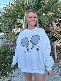 Pearl Grey Pickleball Detailed Embroider Sweatshirt