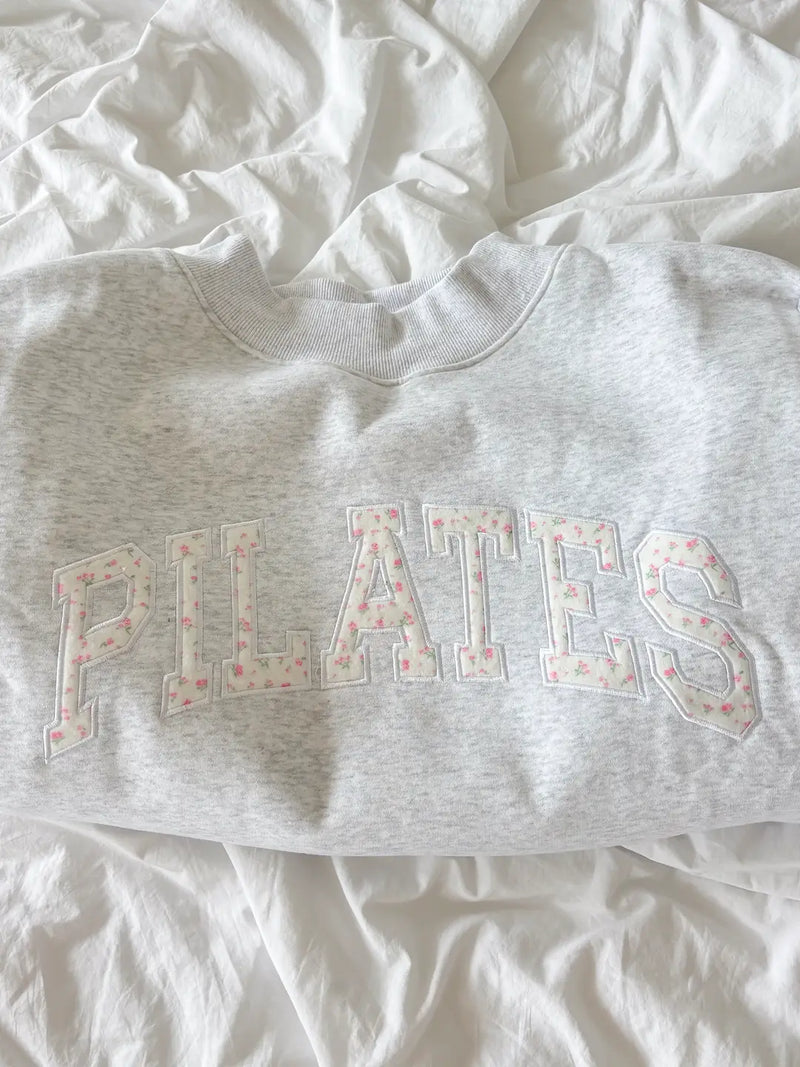 Pearl Grey Mockneck Pilates Embroider Sweatshirt