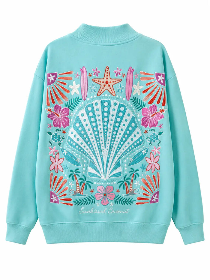 Ocean Gem Embroidered Mockneck Sweatshirt