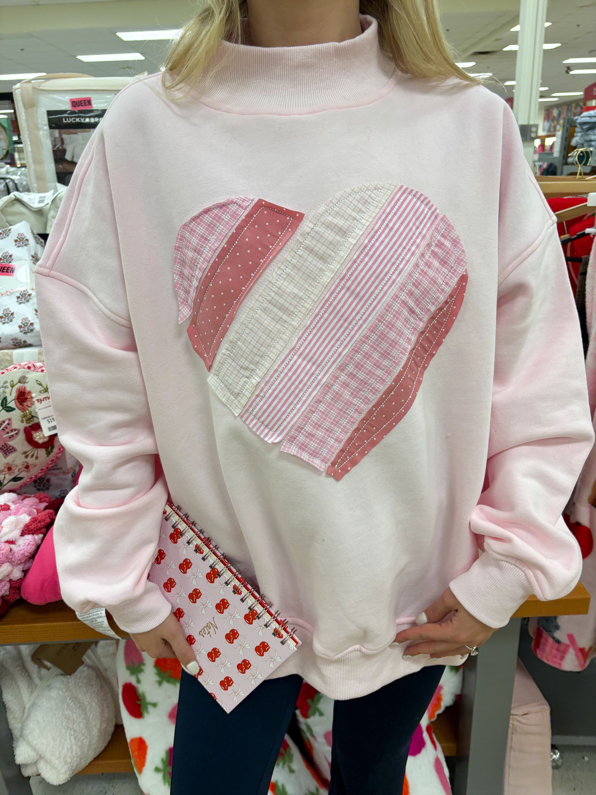 Light Pink Heart Mockneck Sweatshirt