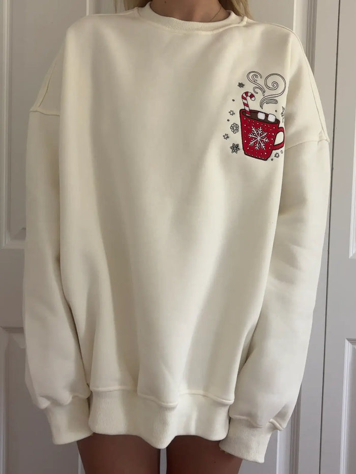 Hot Chocolate Recipe Christmas Embroider Sweatshirt