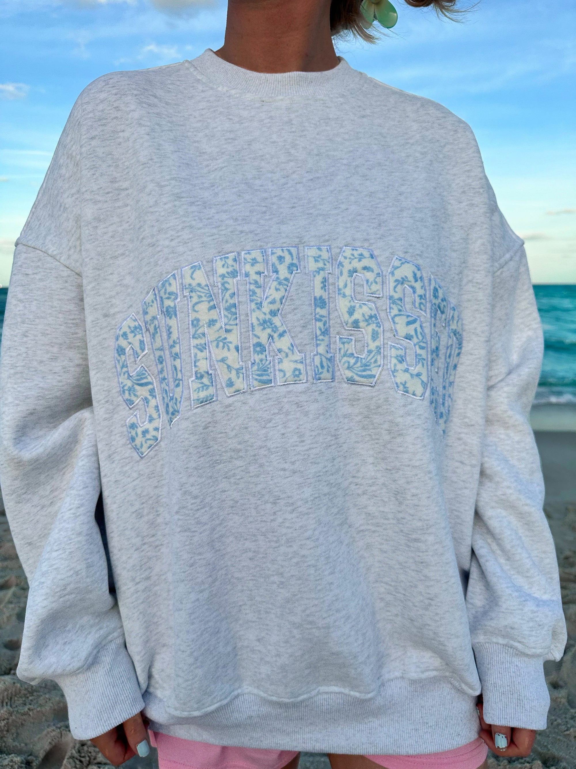 Pearl Grey Floral Sunkissed Embroider Sweatshirt