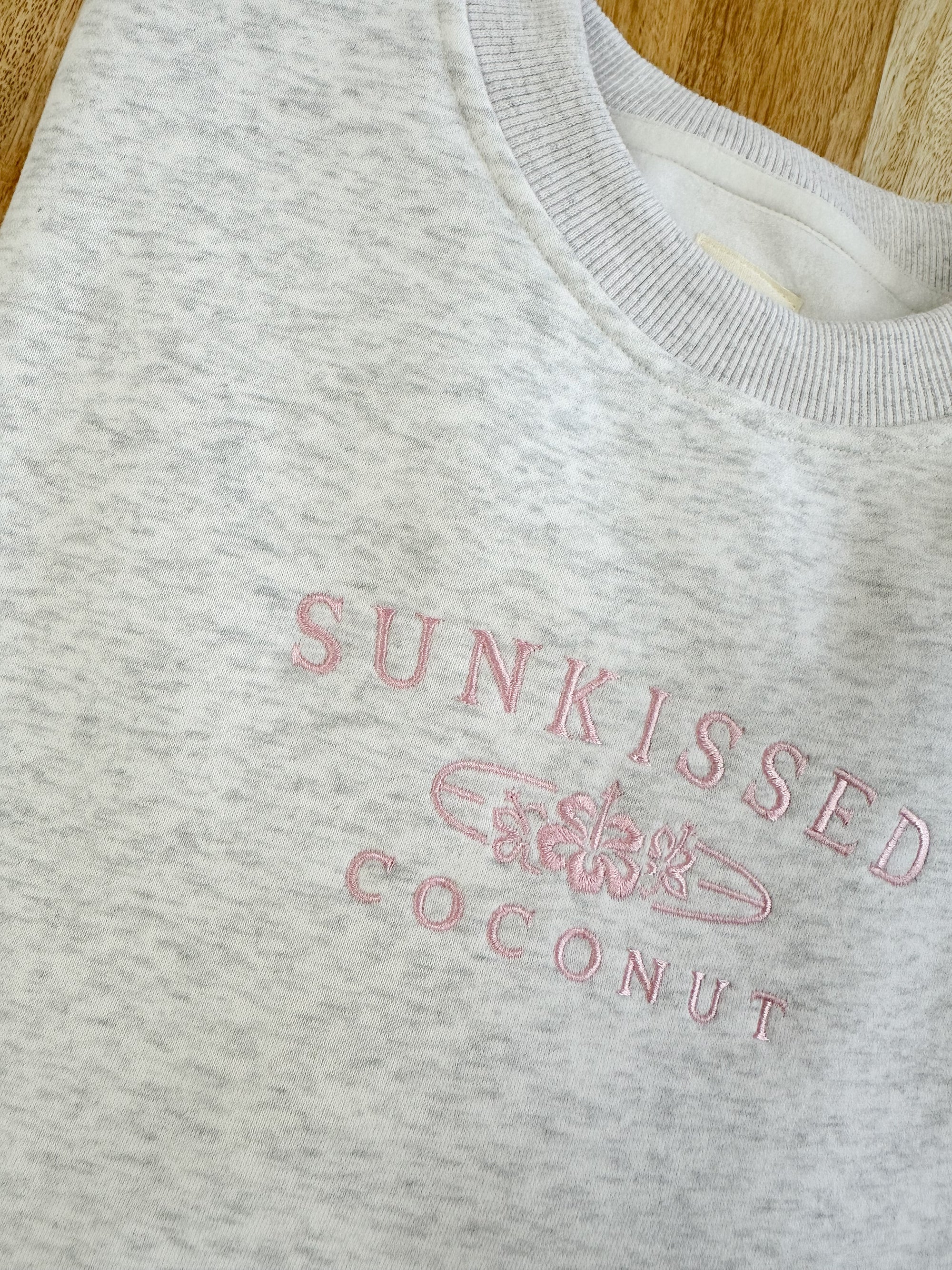 Pearl Grey and Pink Thread Sunkissedcoconut Logo Embroider Sweatshirt