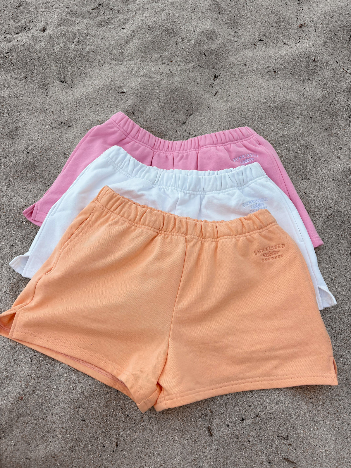 Papaya Orange Embroidered Sweat Shorts 100% Cotton
