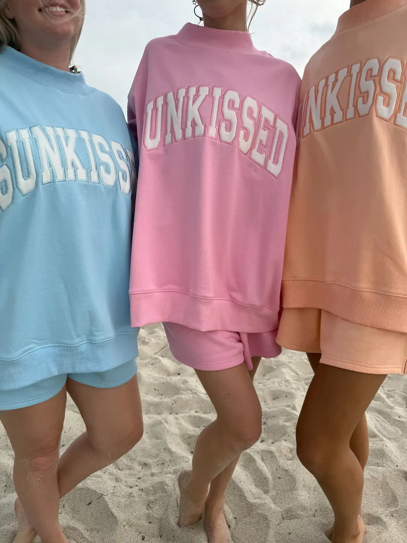 Lottie Pink Varsity Sunkissed Embroidered Mockneck Sweatshirt 100% Cotton