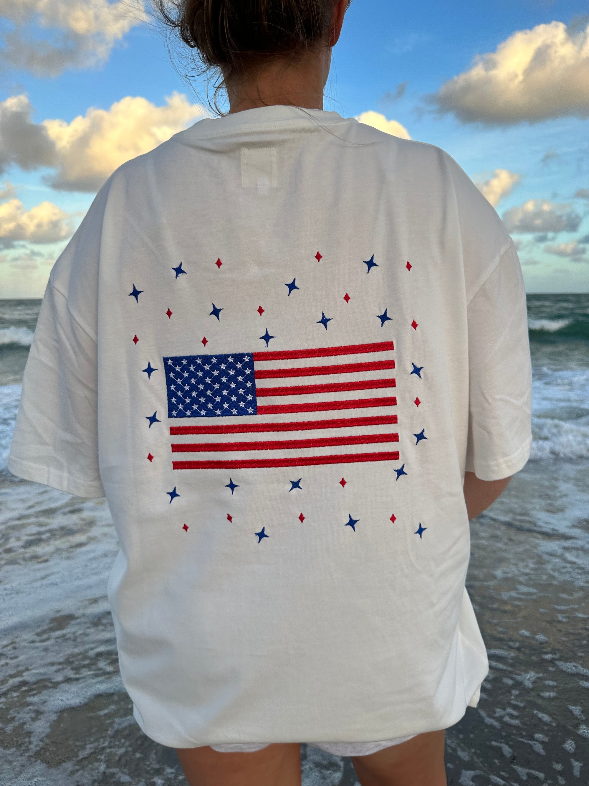 American Flag Embroider Star Tee