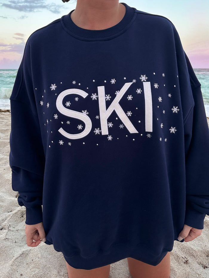 Ski Snowflake Embroider Sweatshirt
