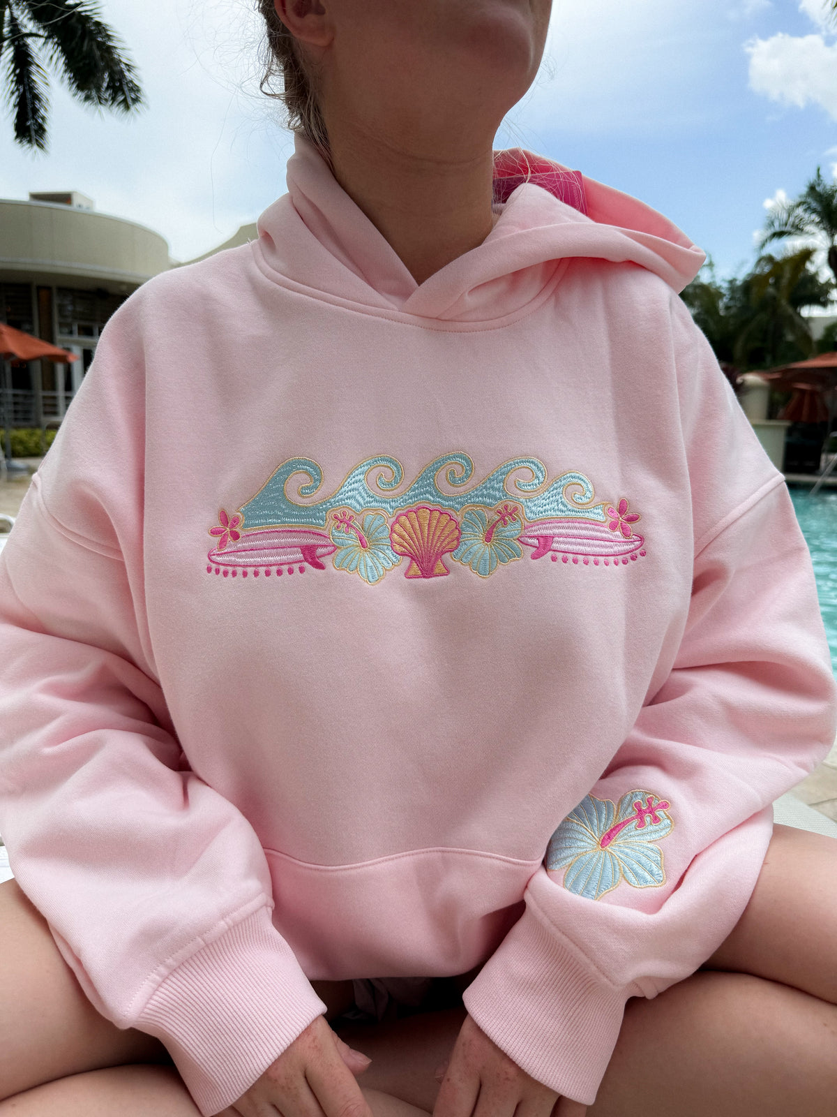 Meet Me At The Beach Sunset Embroidered Hoodie