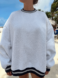 Blank Pearl Grey And Navy Preppy Crew Sweatshirt